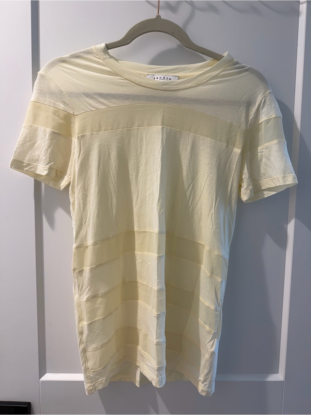 Sandro Short Sleeve Sheer T-Shirt in Pale Yellow